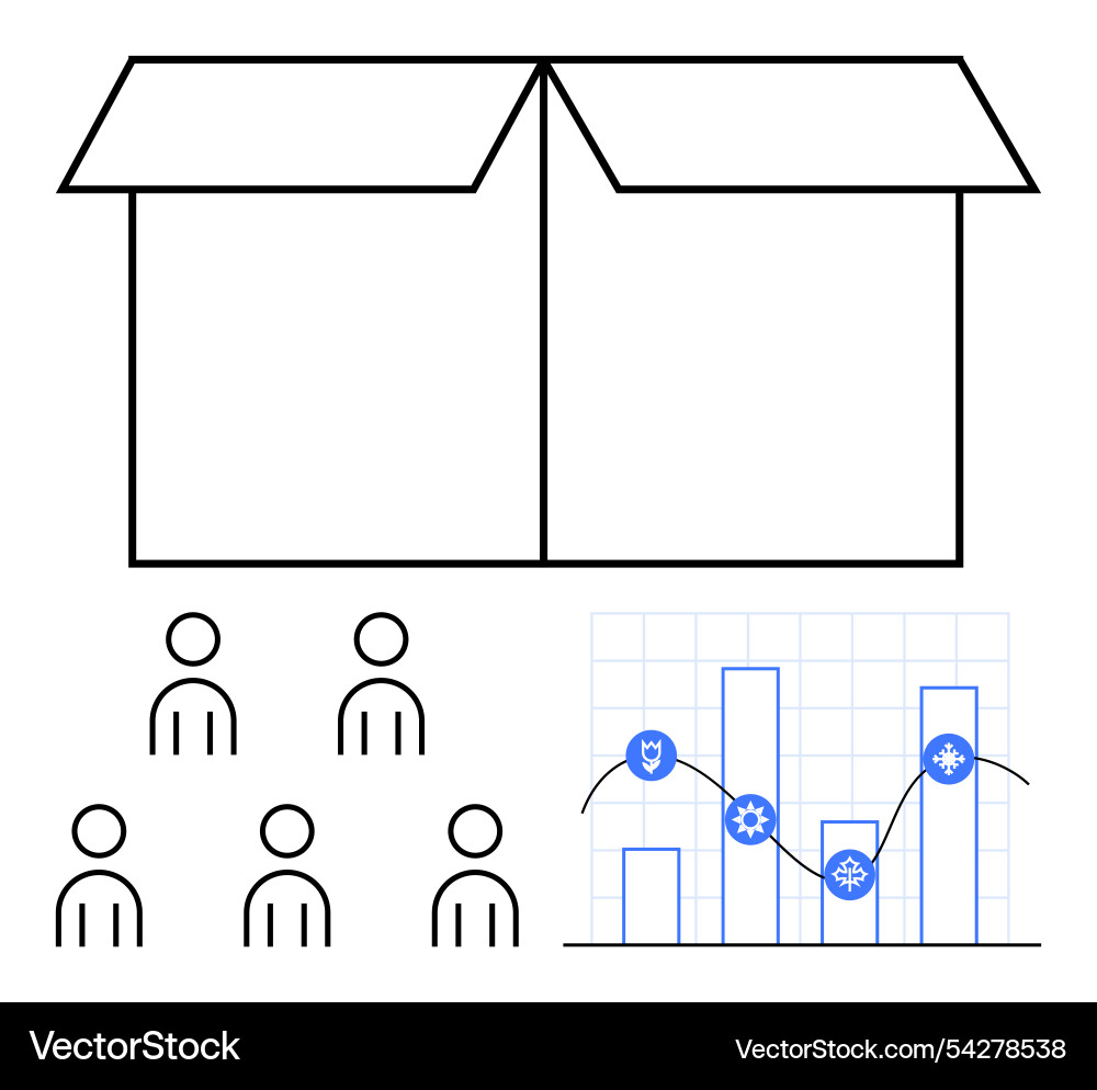 Group of people open box and graph depicting Group of people open box and graph depicting vector image