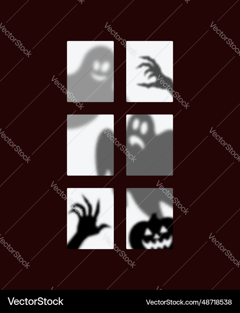 Halloween window silhouettes of ghosts and pumpkin Halloween window silhouettes of ghosts and pumpkin vector image