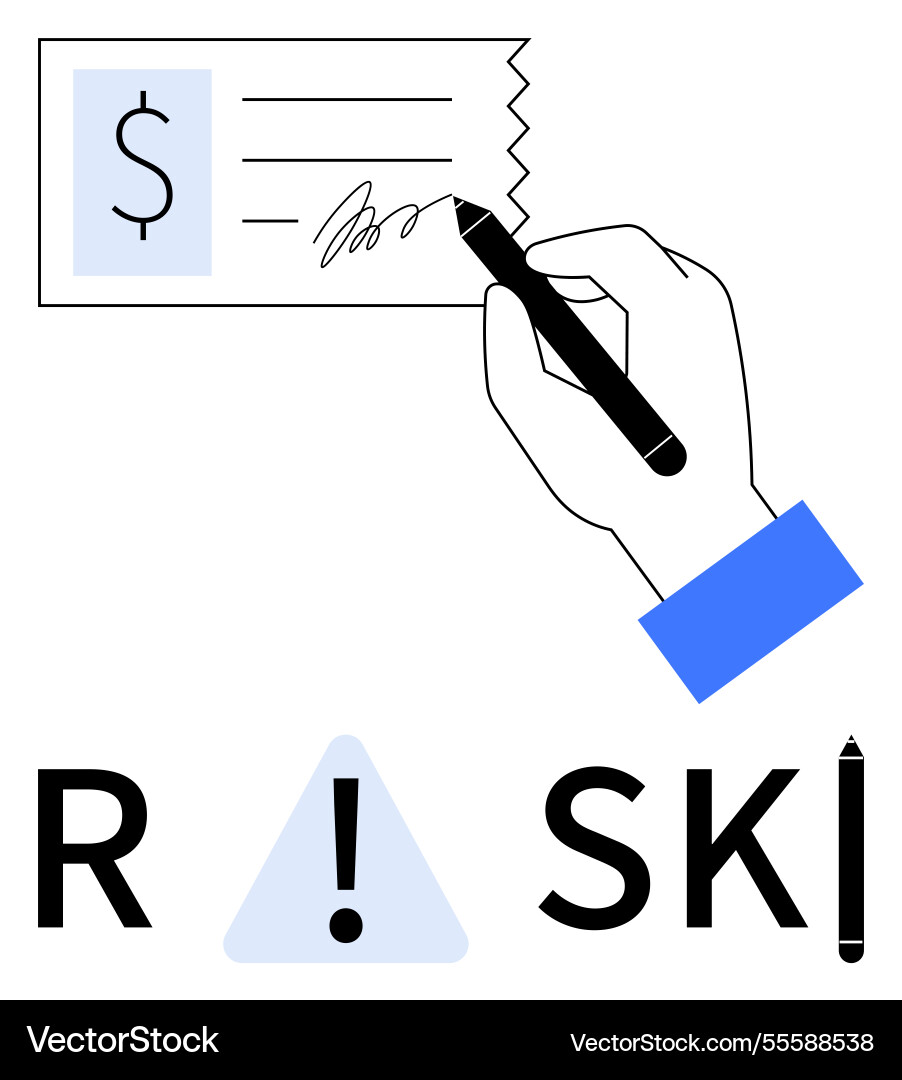 Hand signing check with risk warning using vector image