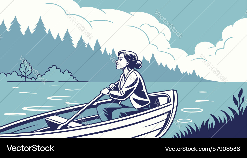 Man rowing on lake design generative ai Vector Image
