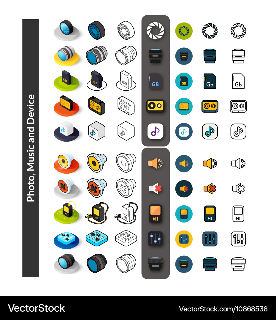 Set of icons in different style - isometric flat vector image