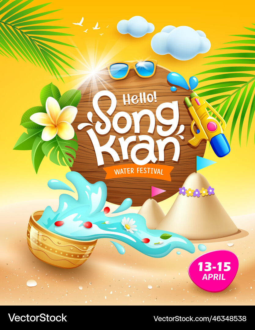 Songkran festival thailand thai flowers in a water Songkran festival thailand thai flowers in a water vector image