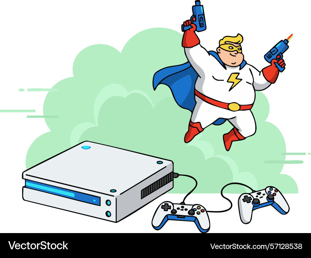 Superhero character flying with game controllers vector image