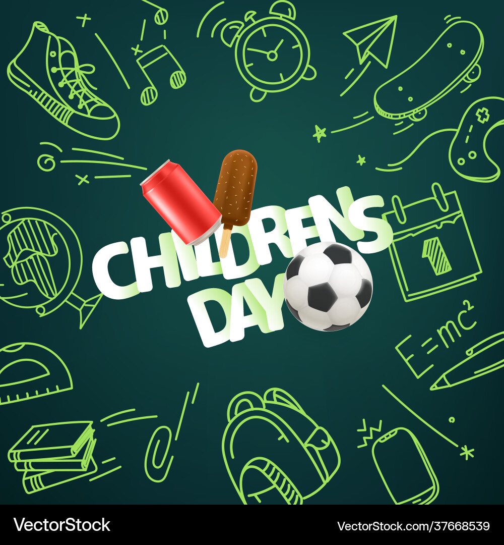Children day banner with doodle elements Vector Image