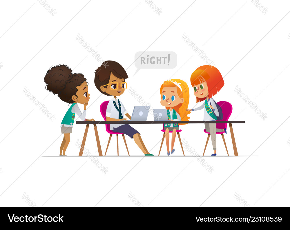 Girl Scouts Learning Coding vector image