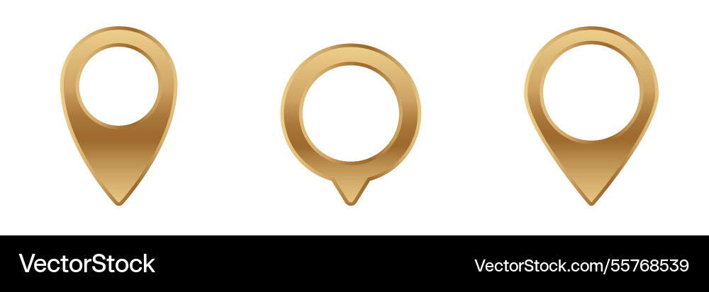 Golden map marker icons representing navigation vector image