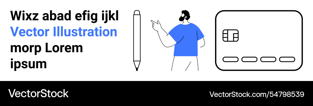 Man pointing at credit card with pen and text Man pointing at credit card with pen and text vector image