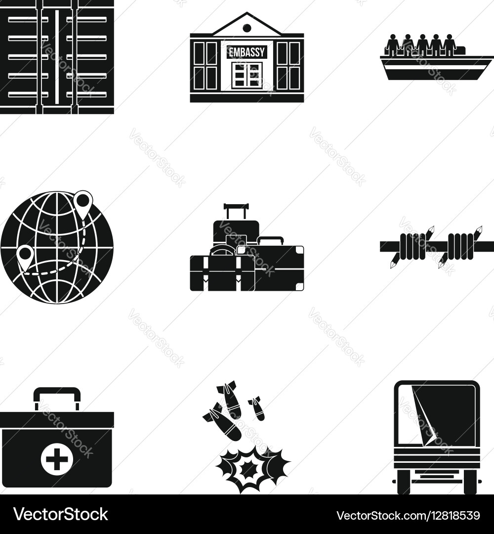 Refugee status icons set simple style Vector Image