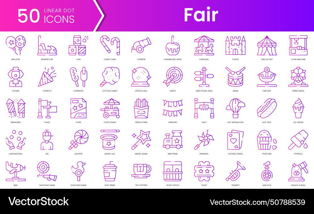 Set of fair icons gradient style icon bundle vector image