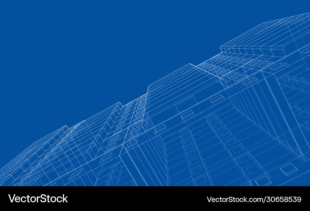 Wire-frame model a multi-storey building Vector Image