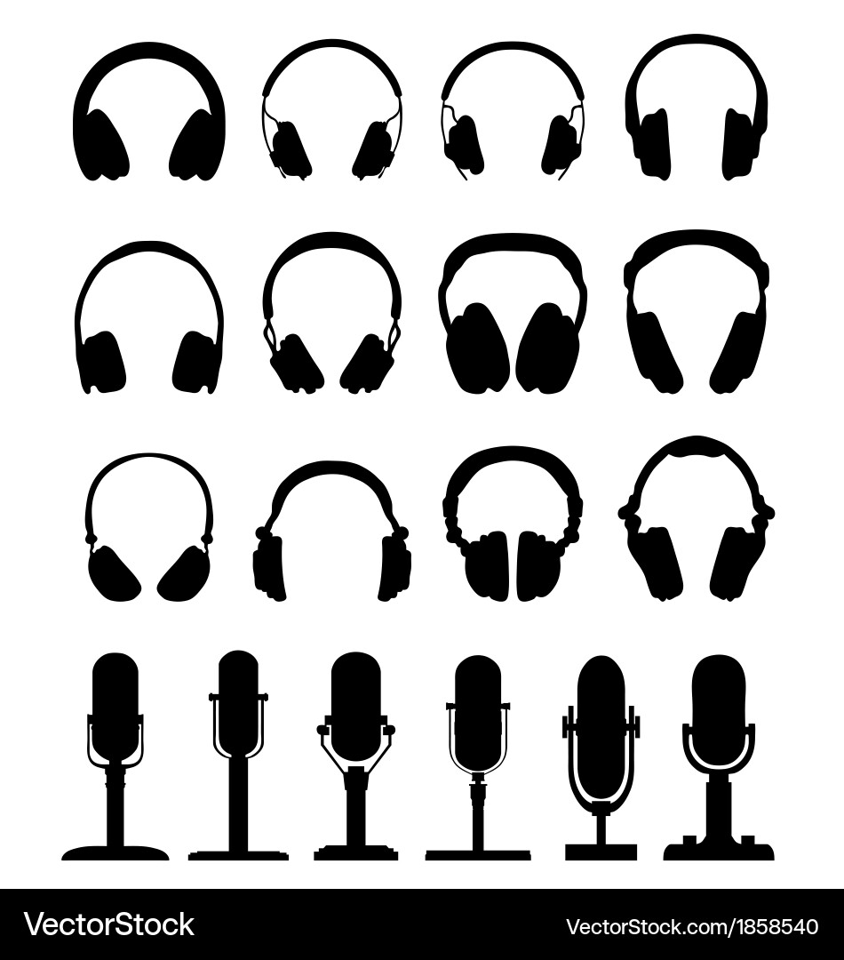 Black Headphones and Microphones vector image