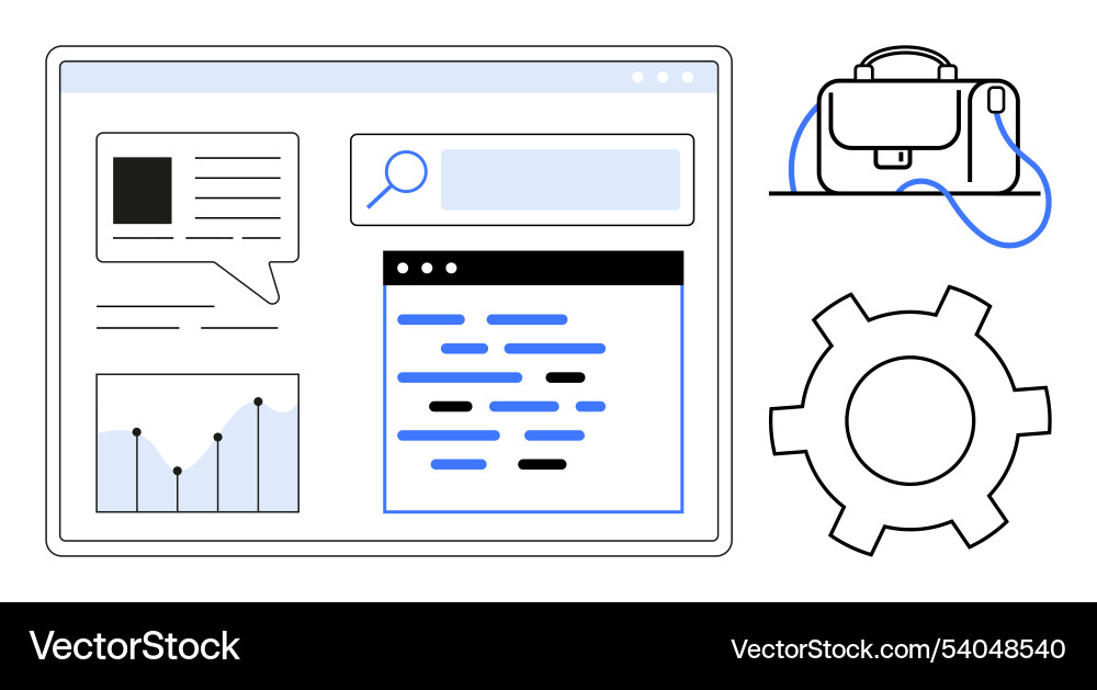 Digital workspace elements with graph browser Digital workspace elements with graph browser vector image