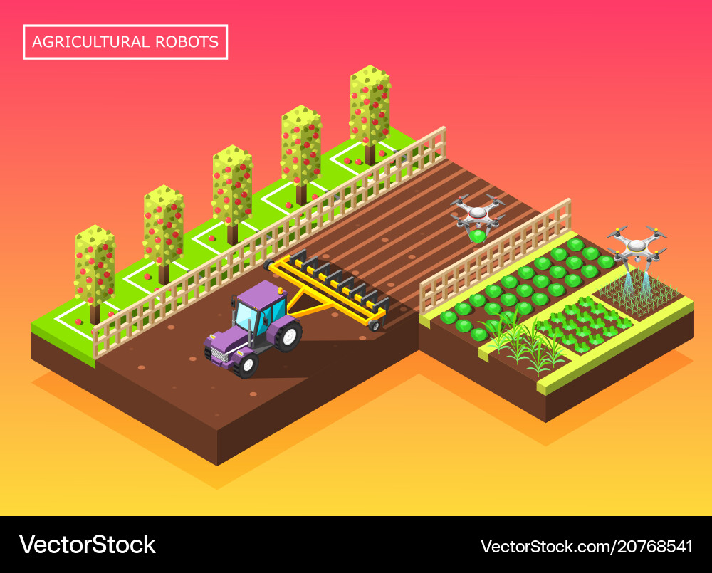 Agricultural Robots in Field Vector Image
