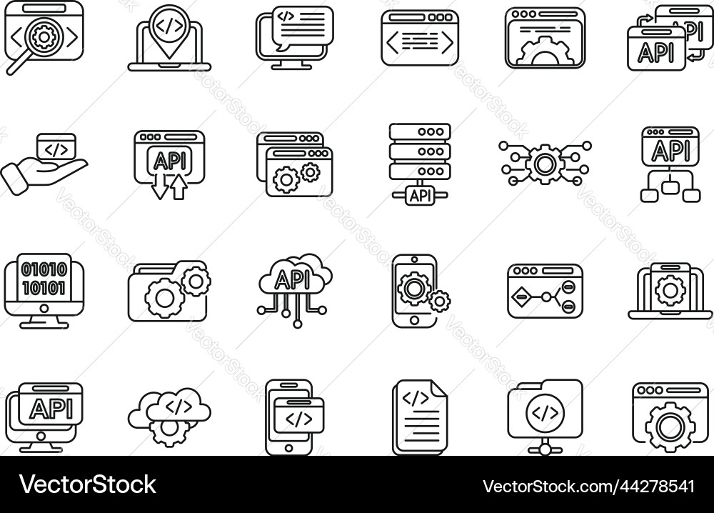 Api icons set outline code develop Api icons set outline code develop vector image