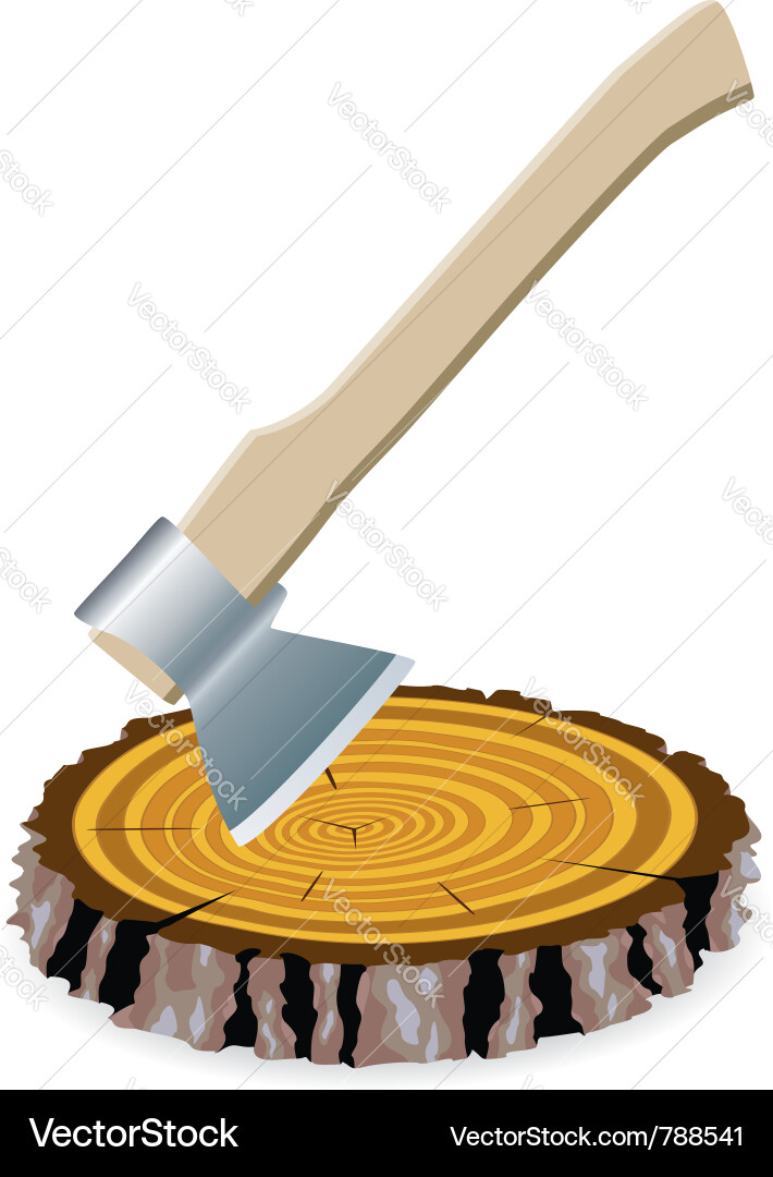 Axe and a wooden cut Vector Image