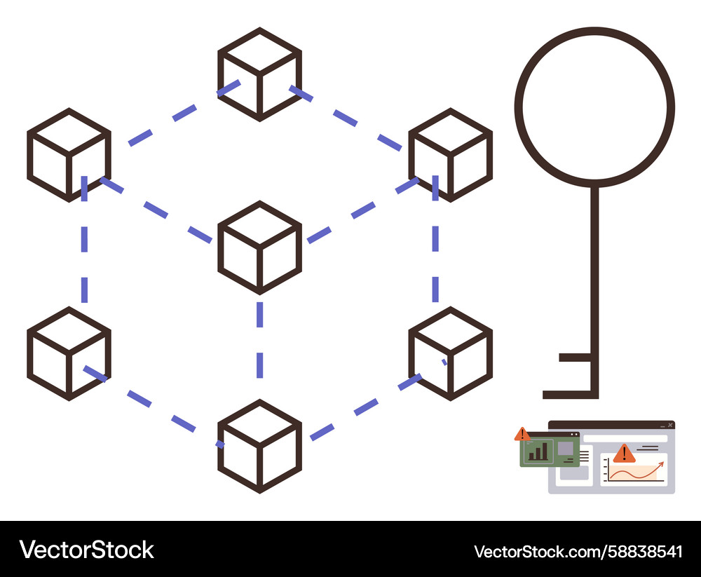 Blockchain network security with key and fraud Blockchain network security with key and fraud Vector Image