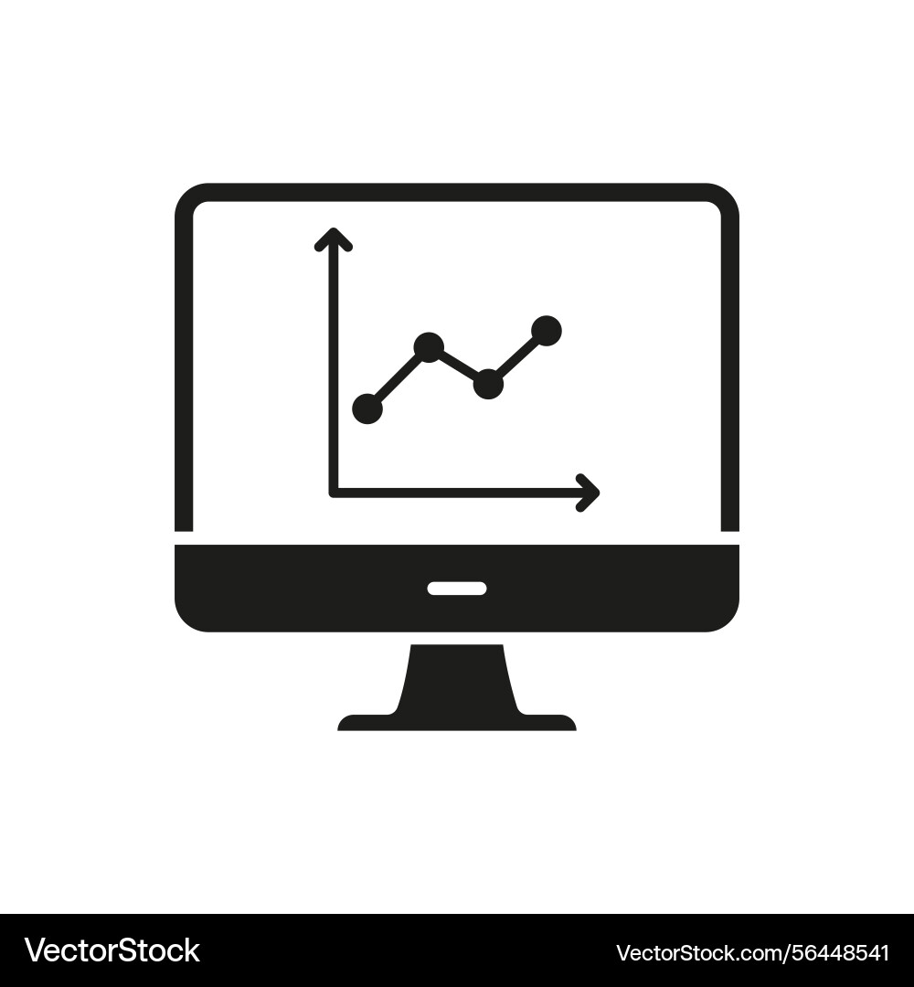 Computer-Monitor mit Diagramm solide Icon-Daten Vektorbild