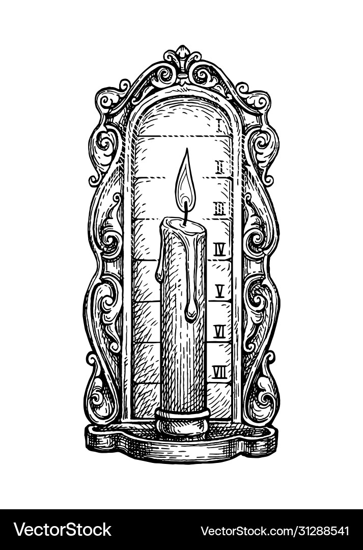 Ink sketch candle clock Royalty Free Vector Image