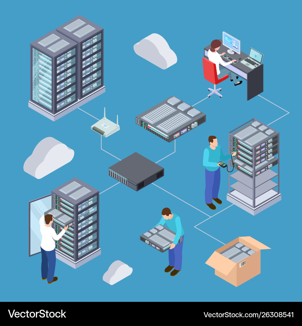 IT Server Technologie Isometrisches Konzept Vektorbild