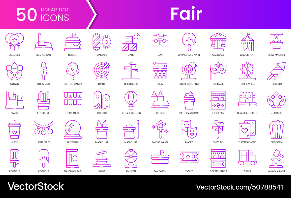 Set of fair icons gradient style icon bundle Set of fair icons gradient style icon bundle vector image