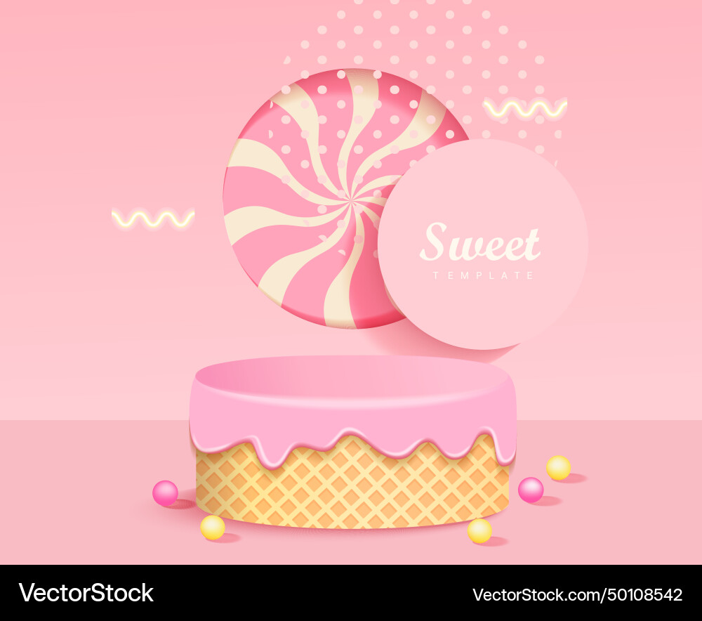 3d sweet podium waffle stage covered fluid cream vector image