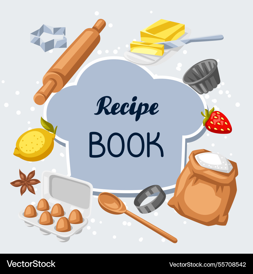 Cookbook of recipes background with bakery vector image
