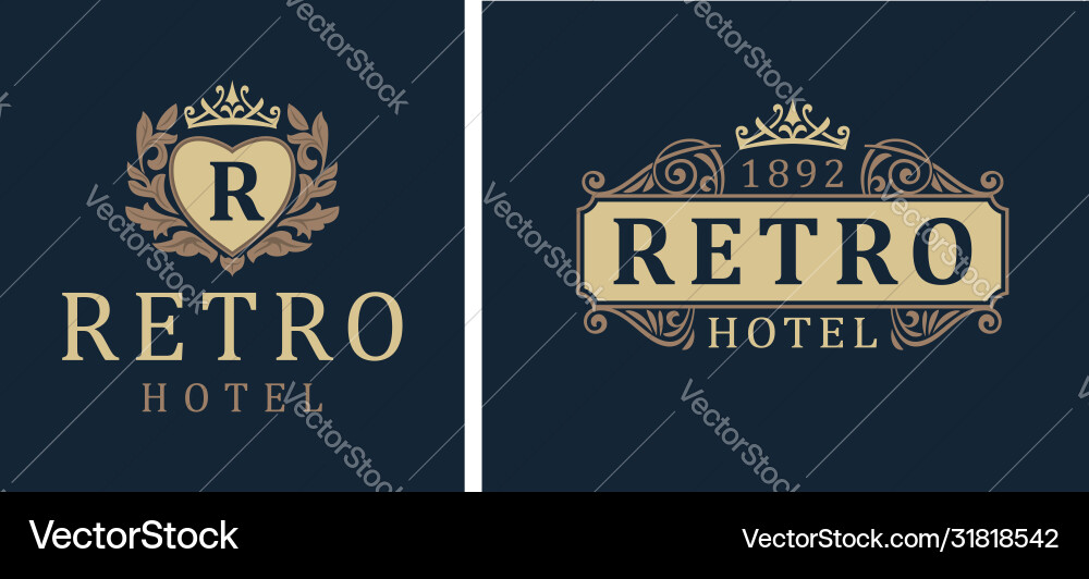 Elegant Crown R Hotel Emblem Vector Image