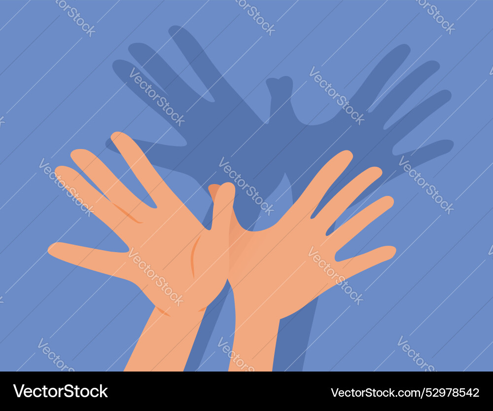 Hands creating a bird shape in shadow theater Hands creating a bird shape in shadow theater Vector Image