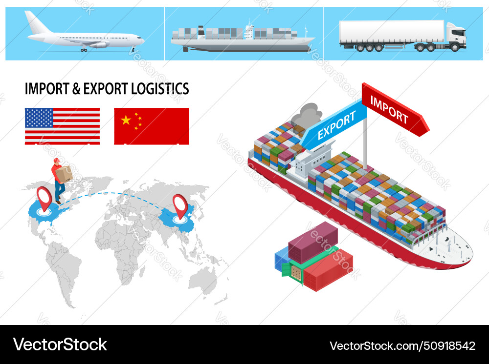 Isometric logistic systems container ship and dry Isometric logistic systems container ship and dry vector image
