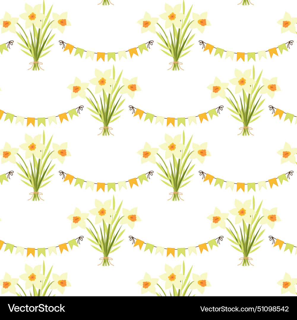 Seamless pattern with a bouquet of daffodils Seamless pattern with a bouquet of daffodils Vector Image