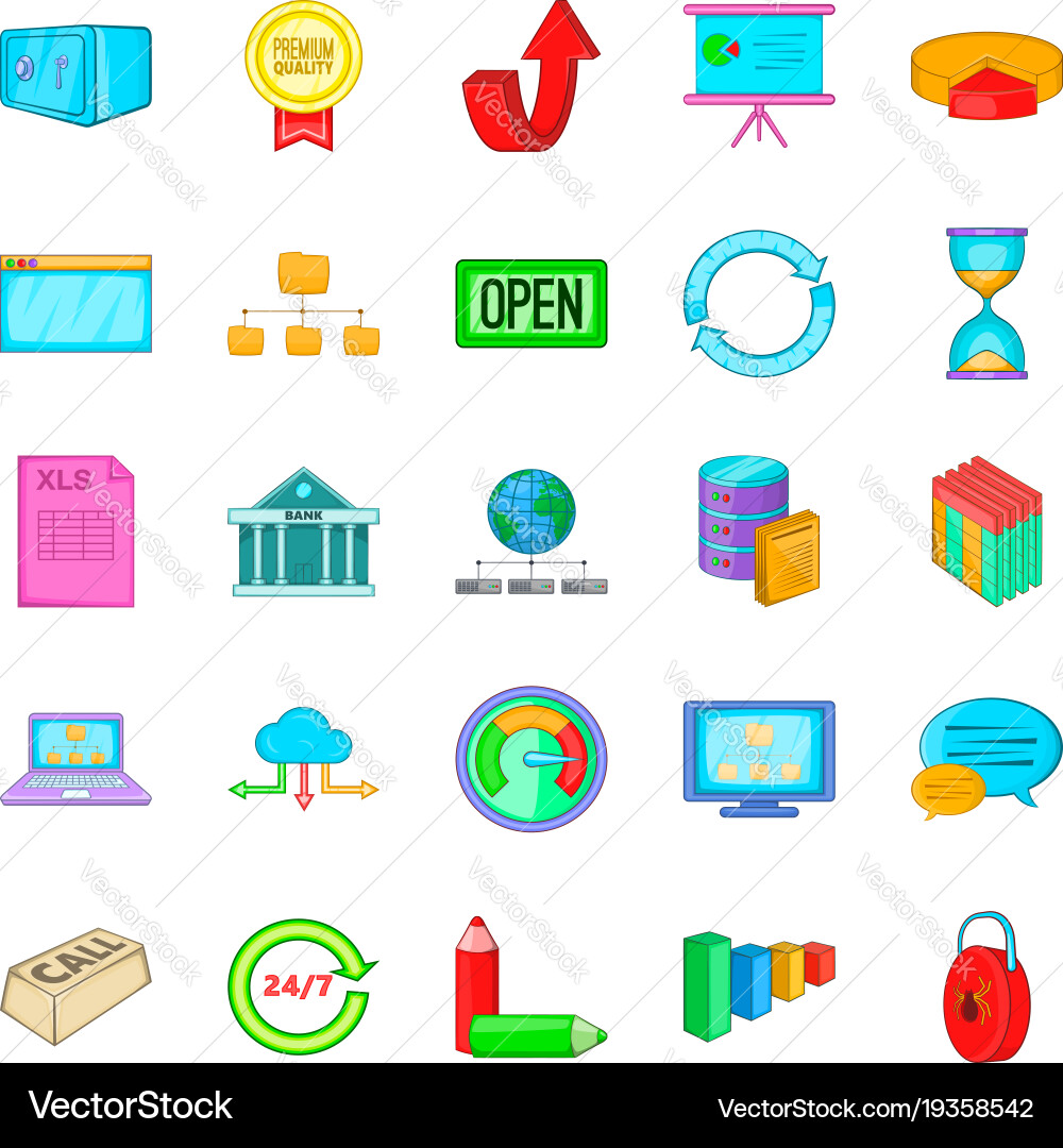 Server hacking icons set cartoon style vector image