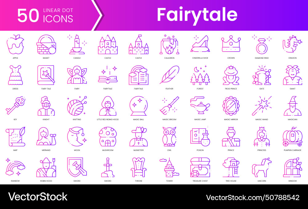 Set of fairytale icons gradient style icon bundle Set of fairytale icons gradient style icon bundle vector image