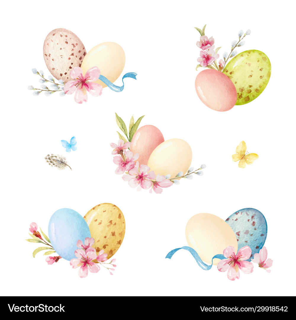 Watercolor Easter Egg Set vector image