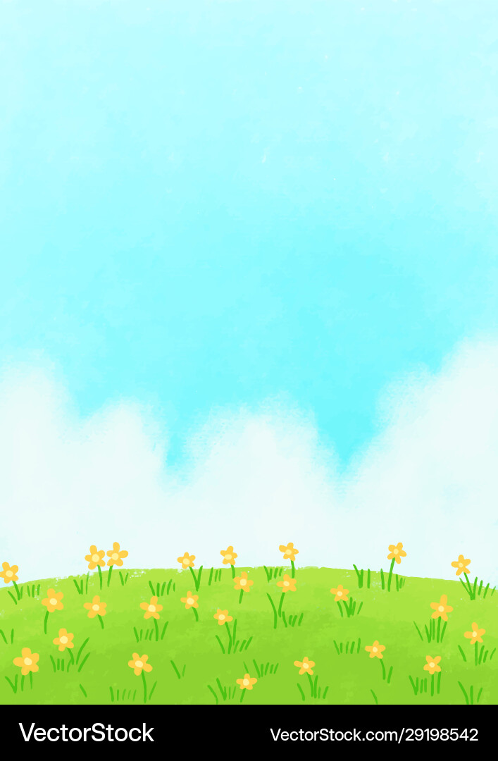 Yellow flower meadow with cloud sky on noon Yellow flower meadow with cloud sky on noon vector image
