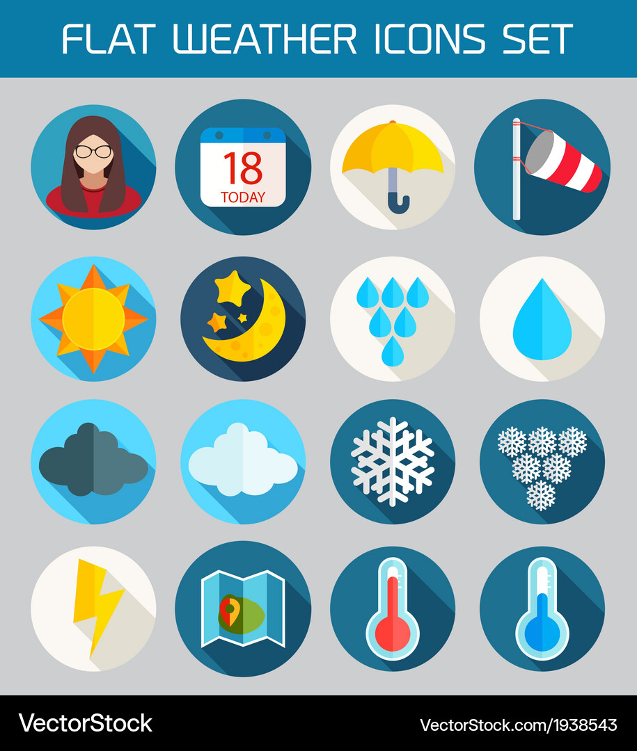 Flat weather icons set for web and mobile Vector Image
