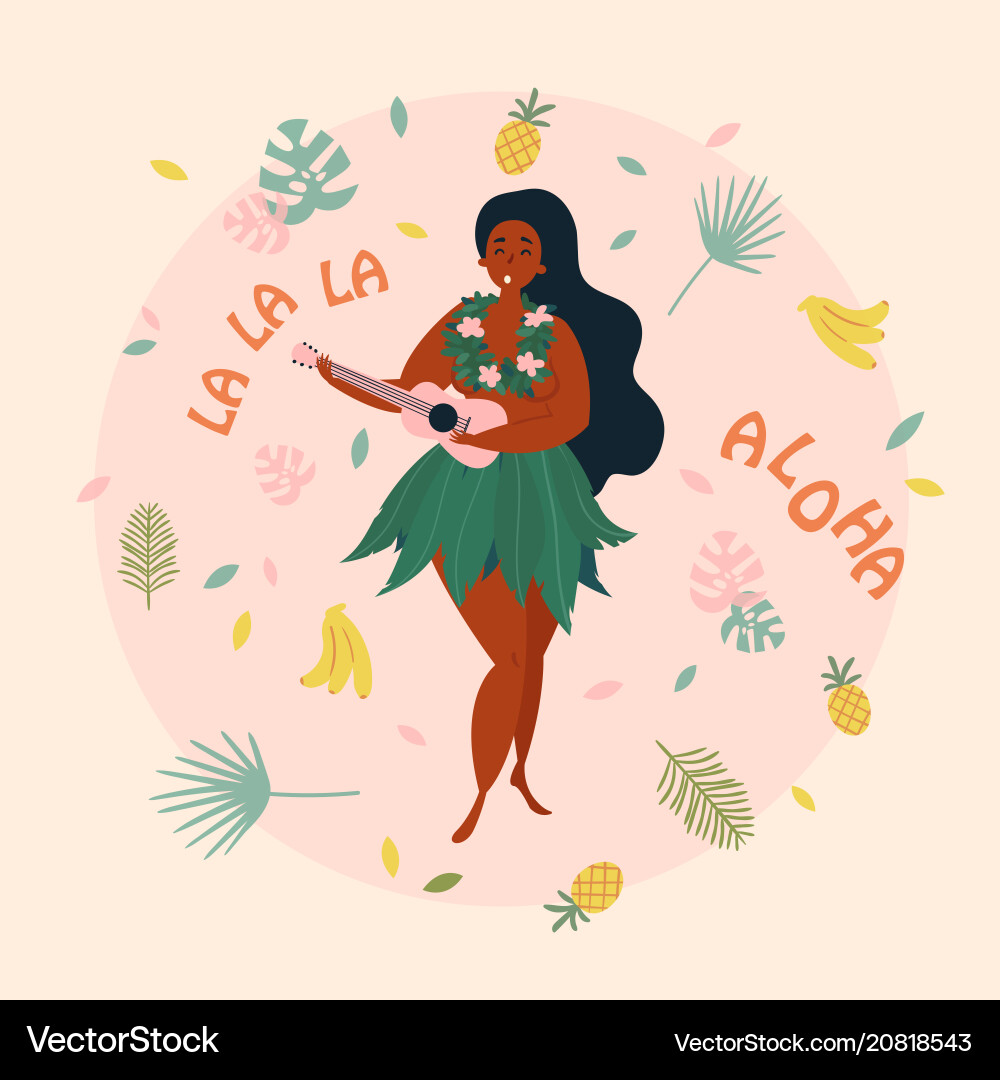 Hula singer hawaiian girl with ukulele luau Hula singer hawaiian girl with ukulele luau Vector Image