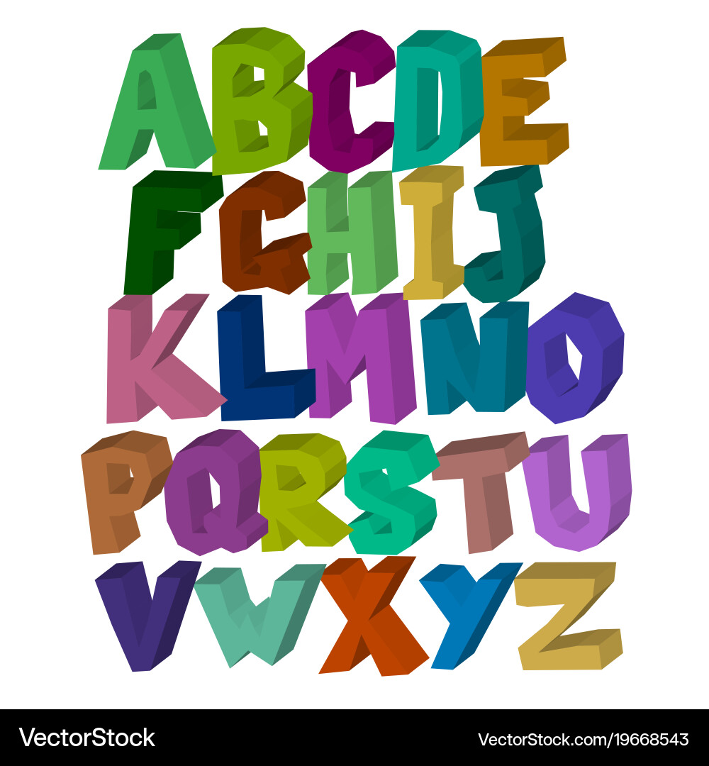 Multi-colored square three-dimensional alphabet Vector Image
