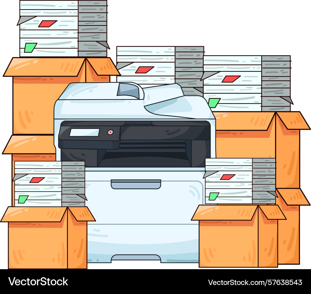 Printer with document stack vector image