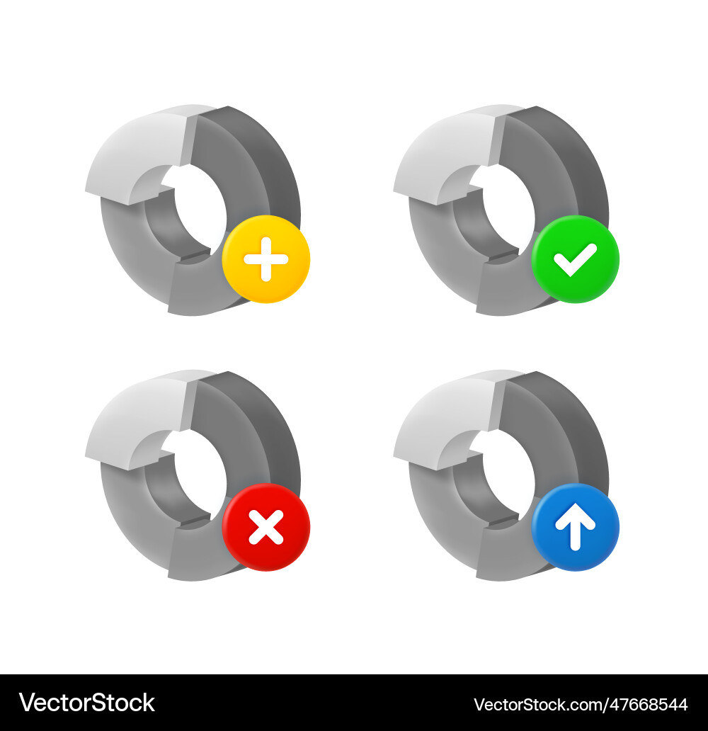 Pie chart icon set with different pictograms 3d Pie chart icon set with different pictograms 3d vector image