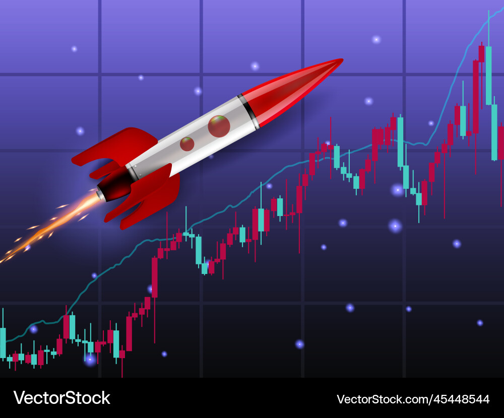 Rising Trading Graph with Rocket vector image