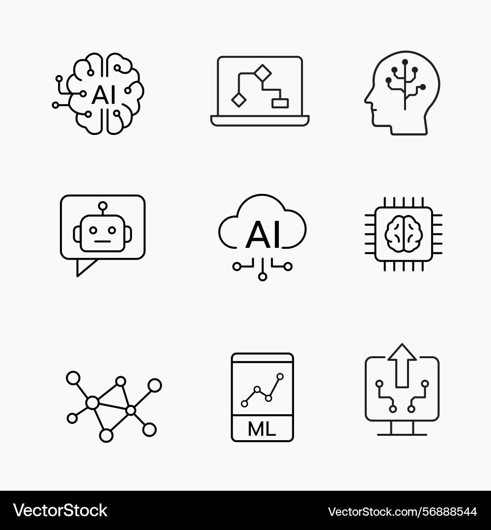 Set of minimalist ai icons showing robotics Set of minimalist ai icons showing robotics Vector Image