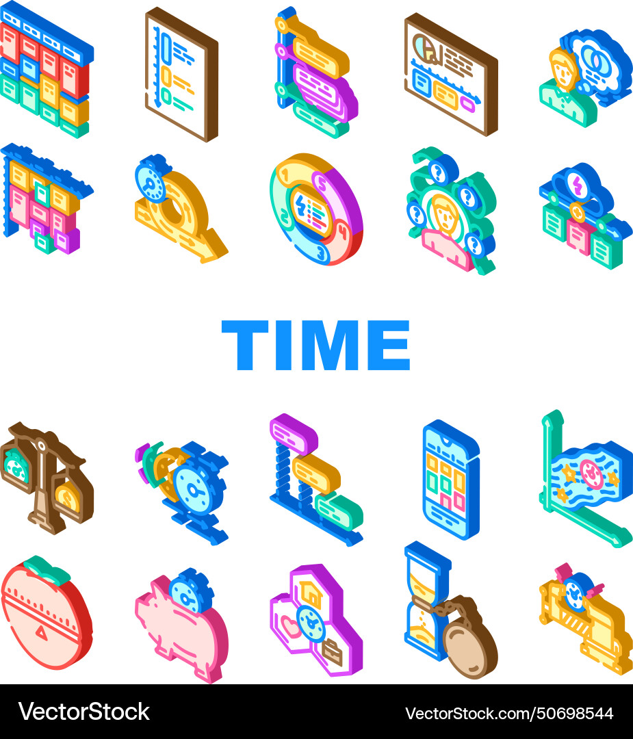 Time management schedule task icons set Time management schedule task icons set vector image