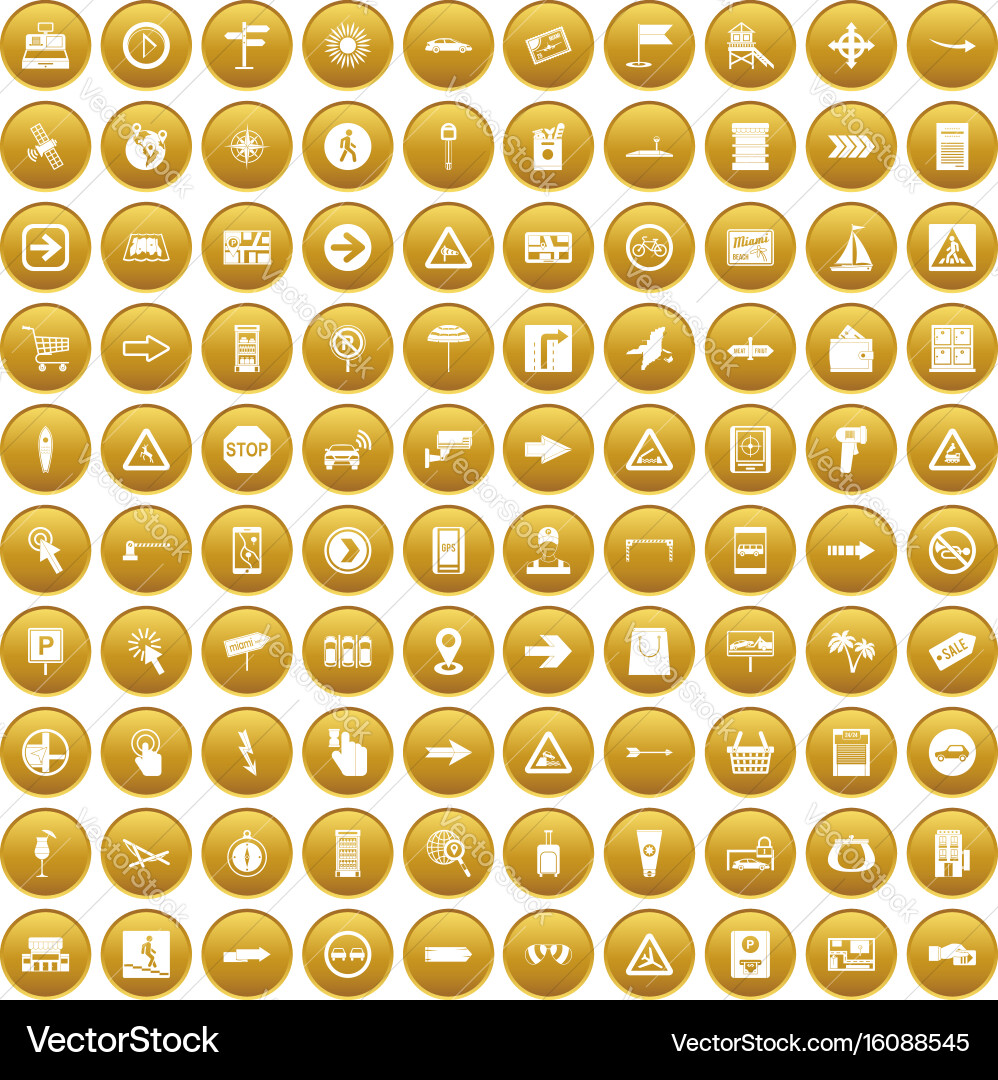 100 pointers icons set gold Vector Image