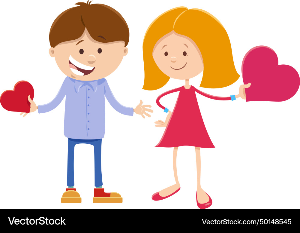 Cartoon girl and boy characters on valentines day vector image