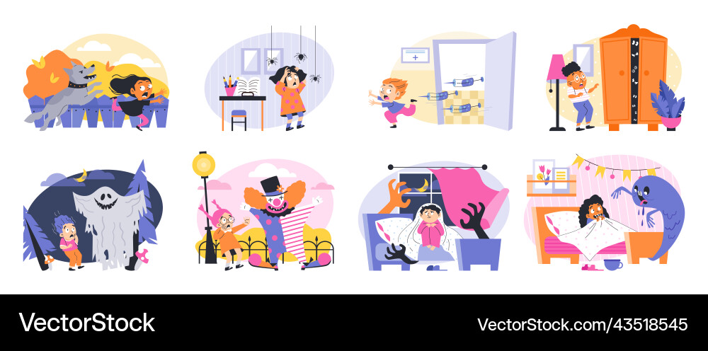 Childish fears and phobias concept flat Childish fears and phobias concept flat vector image