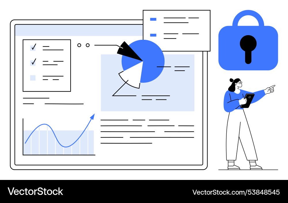 Data security analysis with charts and lock symbol vector image