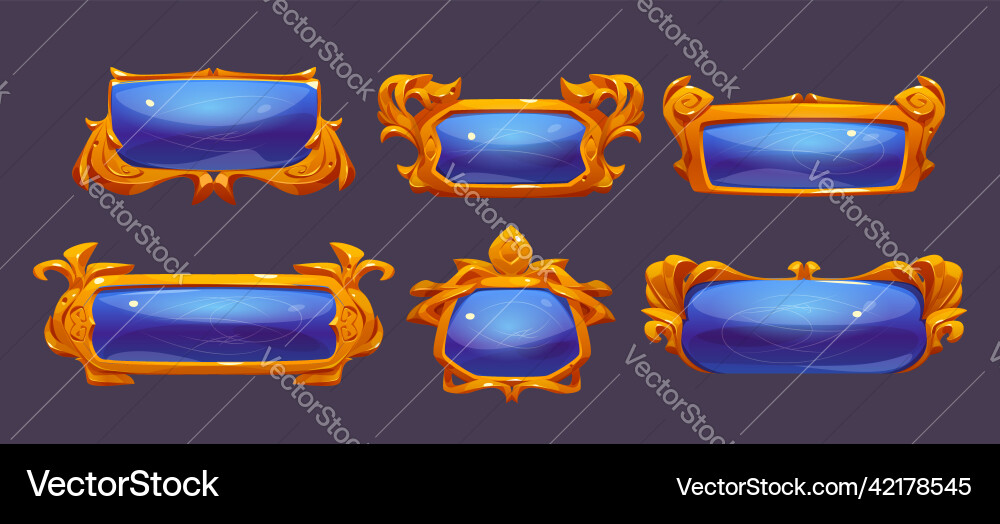 Game ui frames gold medieval menu elements set Vector Image