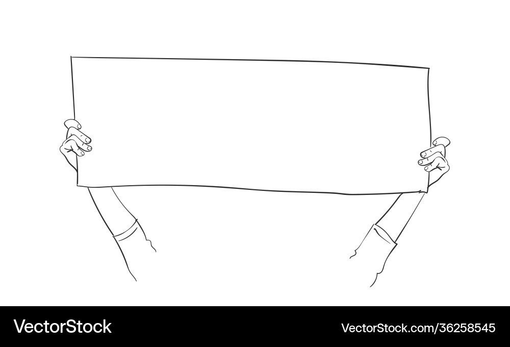 Hands holding blank banner sketch hand drawn Vector Image