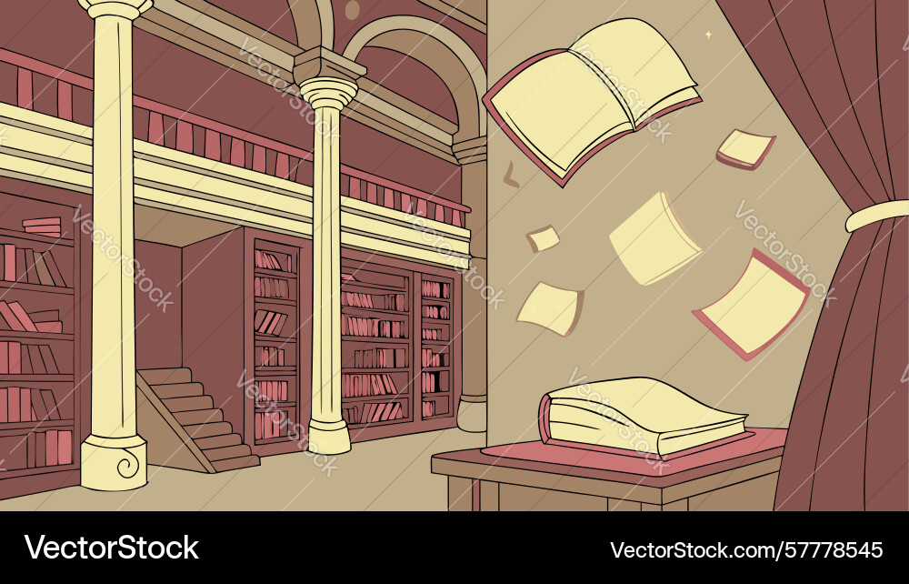 Magical library with levitating books and open vector image