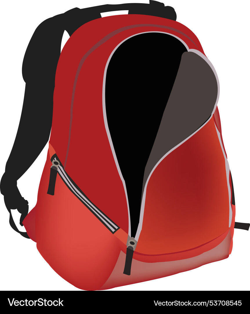 Red backpack standing open displaying empty Vector Image